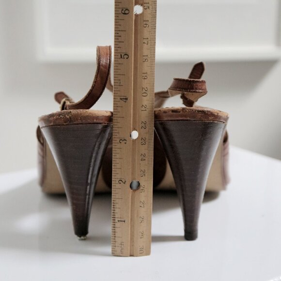 Vintage Bandolino Italy Brown Leather Peep Toe Floral Sandals - Picture 4 of 11